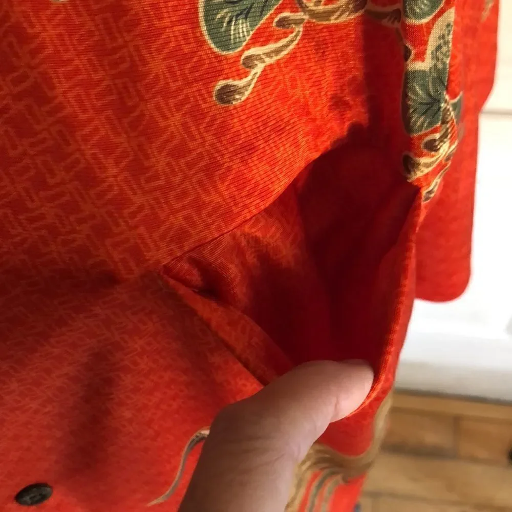 Vintage 1970s Hawaiian 🌺 made Aloha Shirt w/majestic Swan 🦢 in poppy orange